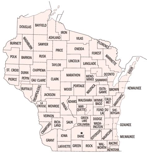 Map of Wisconsin Counties