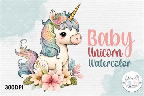 Watercolor Baby Unicorn Clipart Graphic by achmardigitaldesign ...