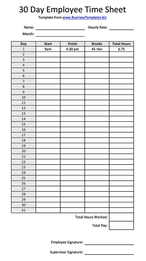 Free Printable Blank Time Sheets - Worksheets Joy