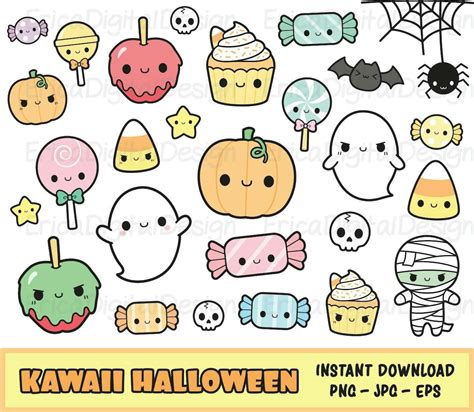 Halloween Kawaii Clipart Set Cute Halloween Clip Art Kawaii - Etsy Sweden