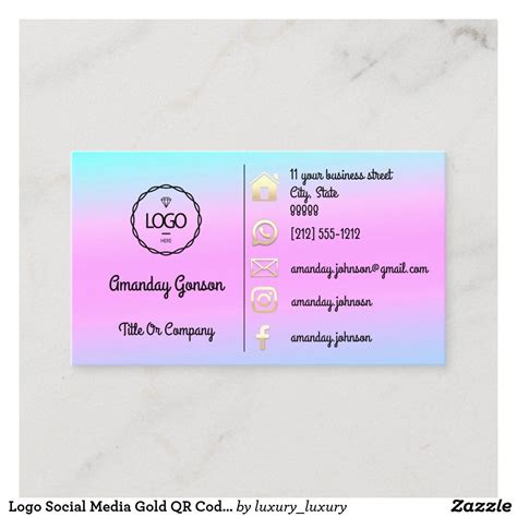 Logo Social Media Gold QR Code Ombre Pink Blue Business Card | Zazzle in 2022 | Blue business ...
