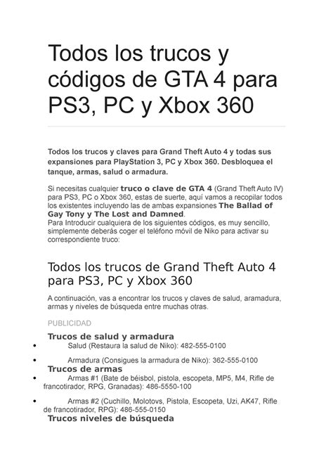 GTA 4 PS3 Cheats - TecnoBits ️