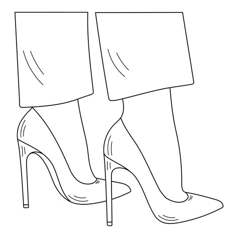 Drawing sketch outline silhouette of female legs in a pose. Shoes ...