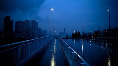 Blue City View Bridge Lights Buildings Aesthetic HD Blue Aesthetic Wallpapers | HD Wallpapers ...