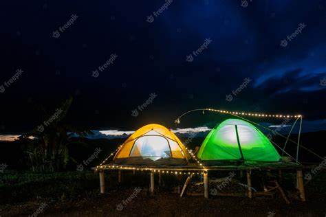 Premium Photo | Camping tent at night in the forest