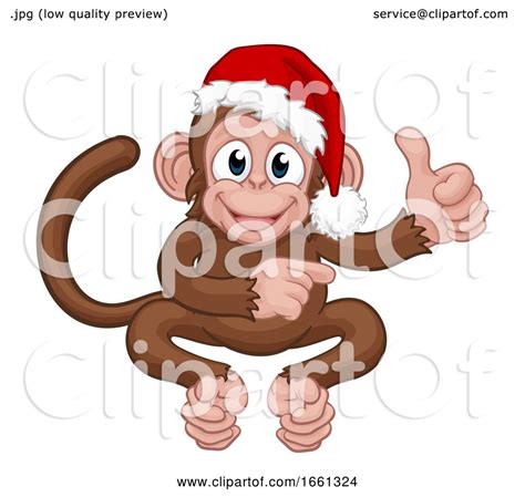 Christmas Monkey Cartoon Character in Santa Hat by AtStockIllustration #1661324