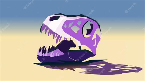 Premium Vector | Dinosaur skull fossil on a desert