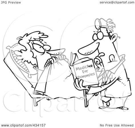 Royalty-Free (RF) Clipart Illustration of Line Art of a Cartoon Psychiatrist Reading A Dummy ...