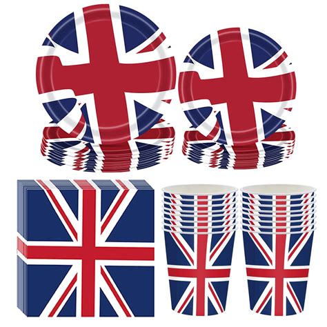 64 Pcs Union Jack Tableware Set, Union Jack Party Supplies 2022, Union Jack Paper Cups Plates ...