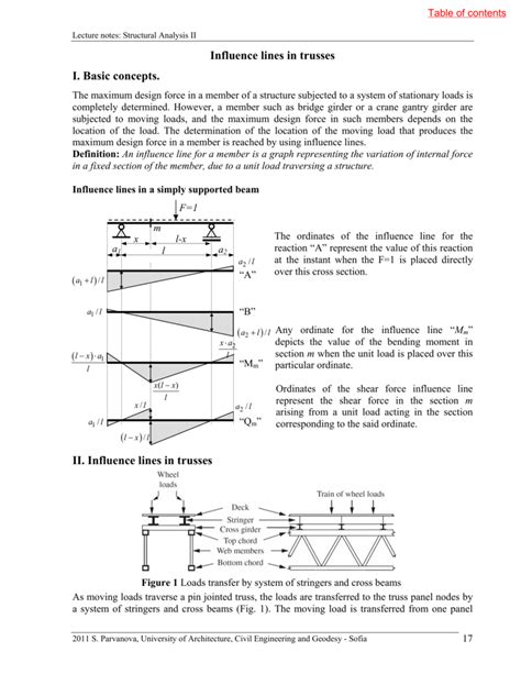 Influence lines in trusses I. Basic concepts. II. Influence lines in trusses