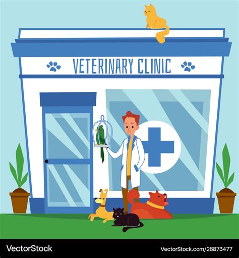 Exterior veterinary clinic with the Royalty Free Vector