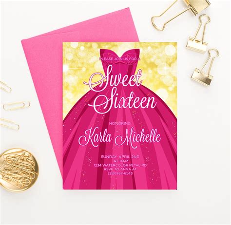 Pink and Gold Sweet 16 Invitation Pink and Gold Elegant Sweet - Etsy