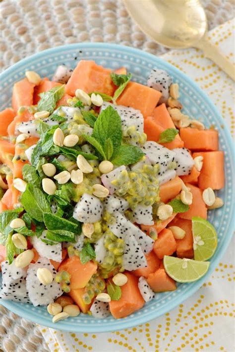 Minty Papaya Salad with Passion Fruit Balsamic Vinaigrette Dressing - Nibbles and Feasts