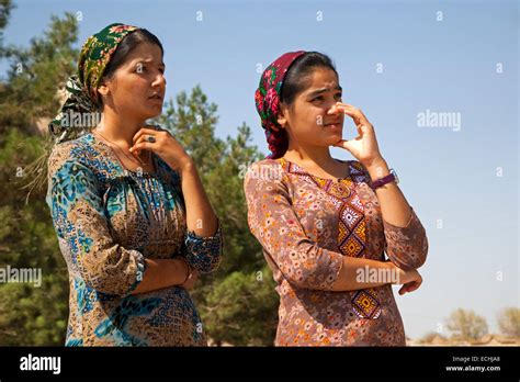 Two Islamic Turkmen women in traditional dress, Merv, Turkmenistan ...