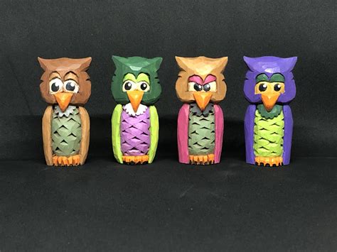 Colorful Little Owls Carved by Robert (Bob) Kozakiewicz...Design by Doug Linker | Wood carving ...