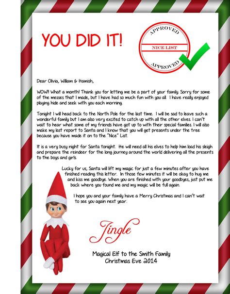 This is the goodbye letter from the Elf when he is heading back to the ...