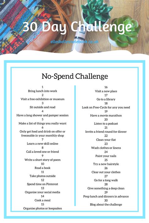 30 Day Challenges | I Challenge You! - EllesBellesNotebook | 30 day challenge, No spend ...