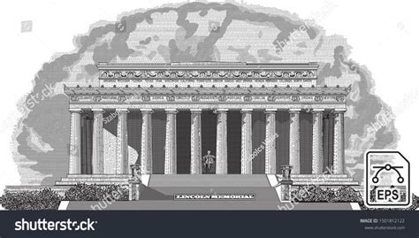 Lincoln Memorial Building from 5 dollar Bill Vector | Line art, Art, Lincoln memorial