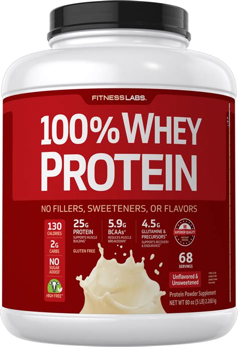 100% Whey Protein (Unflavored & Unsweetened), 5 lb | PipingRock Health Products