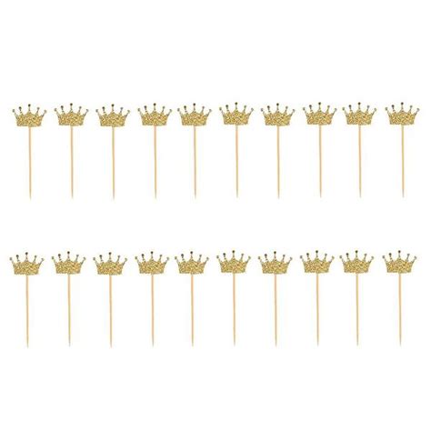 Buy 20pcs Gold Glitter Crown Cake Topper Cupcake Topper Pick Party ...