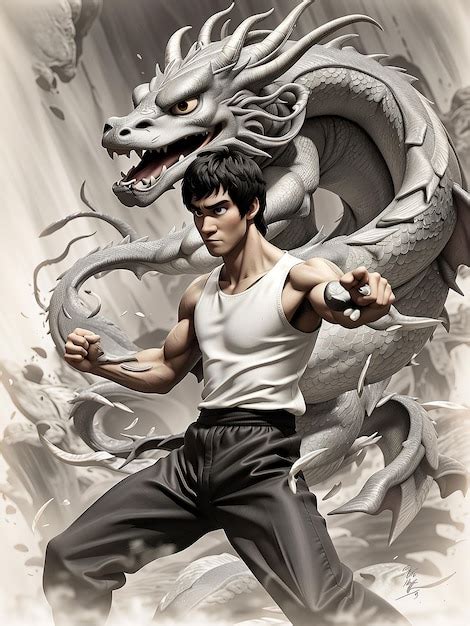 Premium AI Image | bruce lee fight with dragon