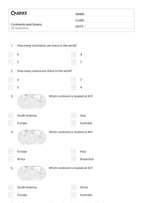 50+ continents worksheets on Quizizz | Free & Printable