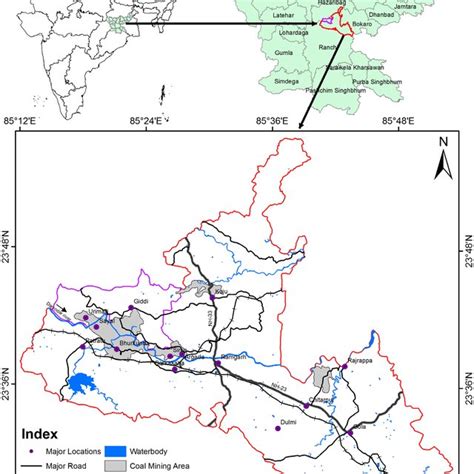 location map of the study area showing coal mining regions along with ...