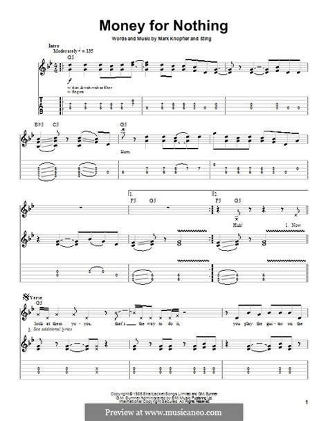 Money for Nothing by Sting, M. Knopfler - sheet music on MusicaNeo