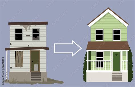 Old, rundown house turned into a nice new home, EPS 8 vector illustration Stock Vector | Adobe Stock