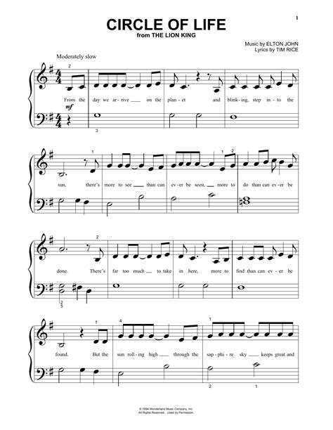 Circle Of Life sheet music by Elton John (Piano (Big Notes) – 83771)