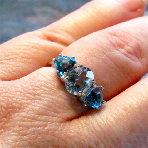 Blue Topaz 3-stone Ring Sky Blue and Swiss Blue Topaz - Etsy