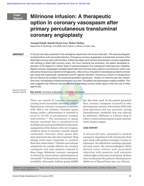 (PDF) Milrinone infusion: A therapeutic option in coronary vasospasm ...