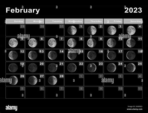 February 2023 Lunar calendar, Moon cycles, Moon Phases Stock Photo - Alamy