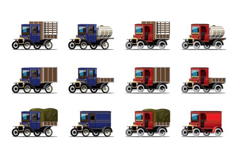 set of old vintage truck isolated on white background 2884245 Vector ...