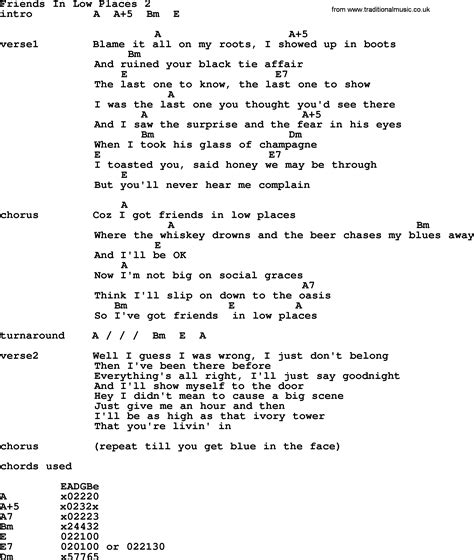 Garth Brooks song: Friends In Low Places 2, lyrics and chords | Lyrics ...