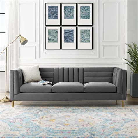 Ingenuity Channel Tufted Grey Velvet Sofa | Las Vegas Furniture Store