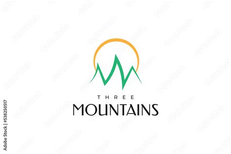 Three Green Mountains Logo with the Sun Above. Minimal Mountains Illustration for Resort, Camp ...