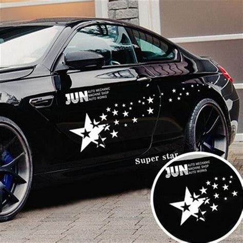 2 Pcs Car SUV Racing White Long Stripe Graphics Side Body Vinyl Decal ...