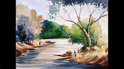 Watercolor Landscape River Scenery Painting - for Beginners | Paint with David - YouTube