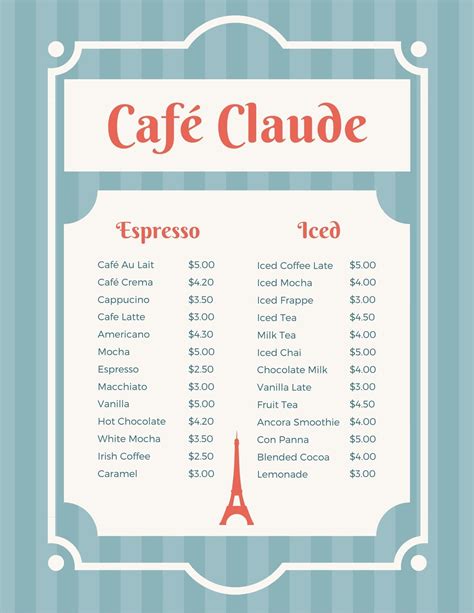 Free printable and customizable French menu templates | Canva