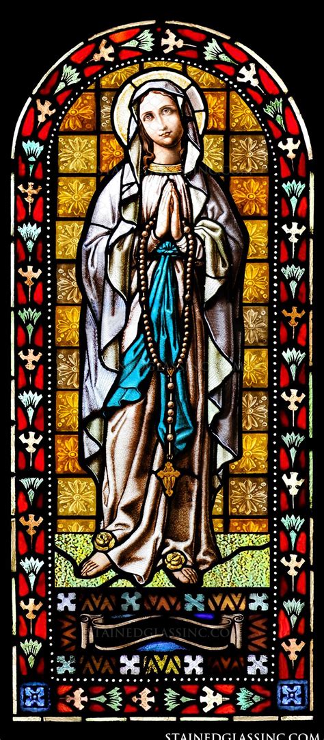 "Virgin Mary With Rosary" Religious Stained Glass Window