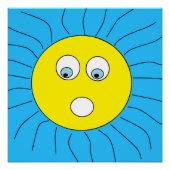 Fun Scared Expression Sun Face Drawing Blue Poster | Zazzle