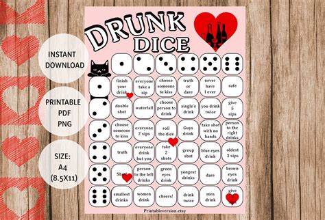 Drunk Dice / Drinking Games for Adults / Alcohol Game, Printable PDF ...