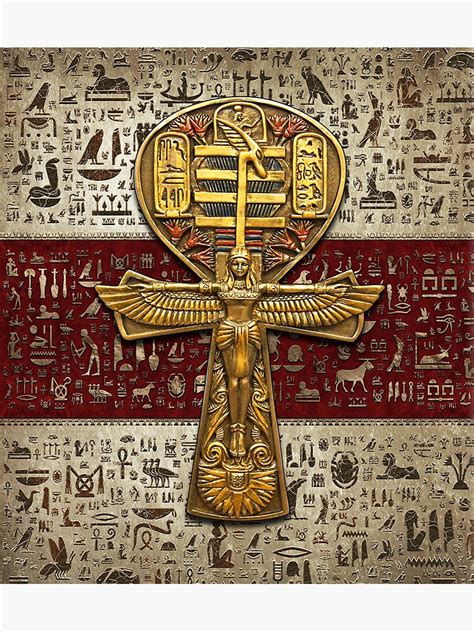 "Ancient Egyptian Ebros Crux Ansata with Open Wings and Cartouche Hieroglyphs Classic" Sticker ...