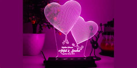 Personalised Two Pink Heart LED Lamp | Personalised Gifts in Surat | TogetherV