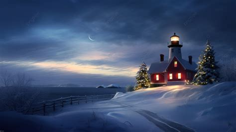 Snowy Christmas Lighthouse Scene Wallpapers Background, Christmas Lighthouse Picture, Lighthouse ...