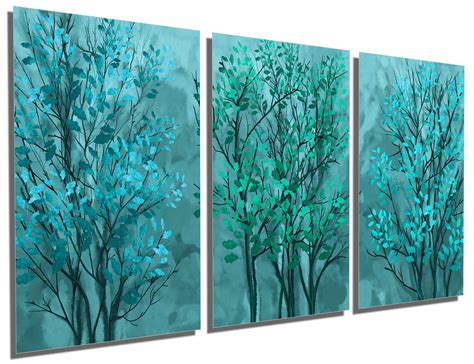 Home & Living Home Decor Botanical Trees Wall Art Metal Print dark aqua ...