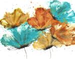 Abstract Flower Art Teal Orange Yellow Floral On Paper 16 x 20 - Acrylic on Cotton Ragg Paper ...