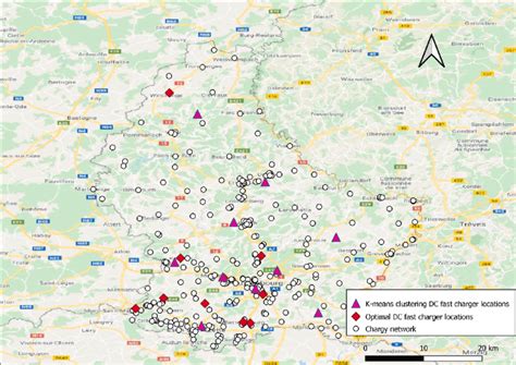 Spatial distributions of the optimal DC fast charger locations and that... | Download Scientific ...