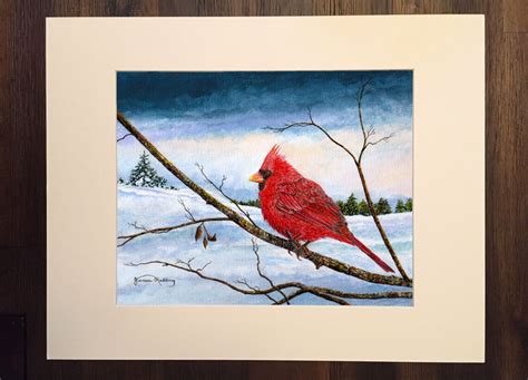 Cardinal Bird Snow Painting Winter Landscape Red Cardinal Nature Art Winter Scene Snow Scene ...